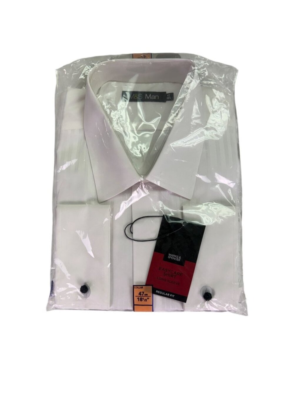 M&S Man Mens White Cotton Easycare Long Sleeve Regular Fit Shirt 47/18.5 Collar